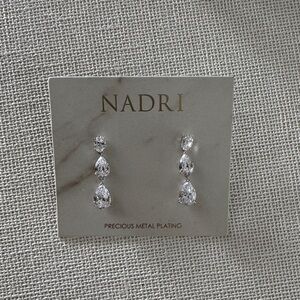 Nadri Silver Clear Teardrop Triple-Drop Earrings